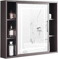 YWAWJ Smart mirror cabinet wall-mounted bathroom bathroom mirror cabinet touch anti-fog mirror cabinet sliding door Wall-mounted Bathroom Furniture (Color : Black, Size : 60)