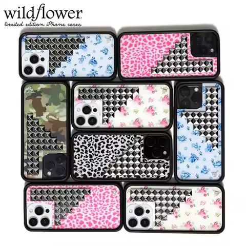 Wildflower ins Shiny Stud Leopard Phone Case for iPhone 17 16 15 14 13 12 Pro Max WF Star Fashion Fl