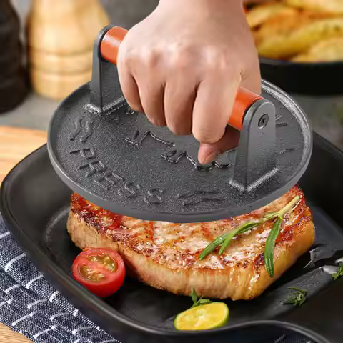 Cast Iron Burger Press Burger Meat Press Mold Wooden Handle Smash Burger Press 7.09 in Anti Scald fo