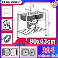 77*47cm Sinki Dapur Stainless Steel Sink With Sink Stand Complete Set / Sinki Besi Dengan Kaki