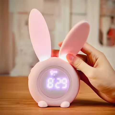 Cartoon Cute Rabbit Timer Alarm Clock Night Light Intelligent Sensor LED Night Light Charging Studen