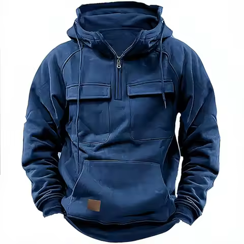 Youth Men's Solid Color Hoodie Casual Autumn Winter Pullover Fashion Patch Design with Multi Pockets