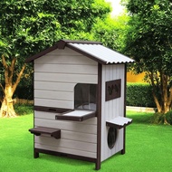 💥Hot Sale💥Cat Litter Solid Wood Cat Cage Wooden Villa Luxury Double-Layer Cat Villa House Pass Four 