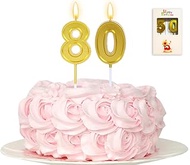 80th Birthday Candles, Gold Number 80 Happy Birthday Cake Topper for Eighty Years Birthday Party Dec