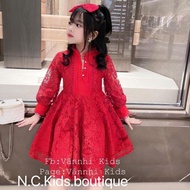 🔥🔥 1-9 Years Kids Lace Retro Girl Longsleeves Dress Baju Kanak Kanak