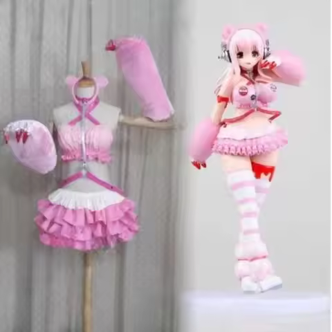Super Sonico GRG Racing Queen Genus Gloomy Bear Cosplay Costume Set with Socks for Fans And Cosplaye