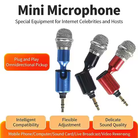 Mini Microphone Mobile Phone Karaoke Microphone Metal Condenser Microphone Portable Recording Live B