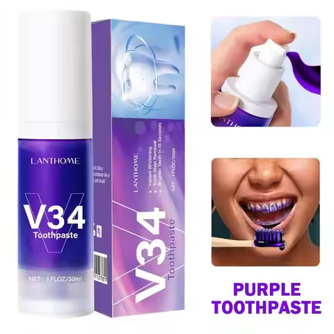 V34 Pro Smile Removal Plaque Stain Purple Corrector Teeth Whitening Toothpaste Enamel Care Easy Redu