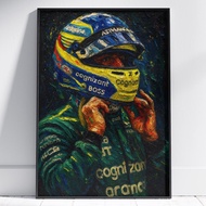 Fernando Alonso Aston Martin Poster Formula 1 Wall Art Impasto Oil Painting Style Motorsport Print