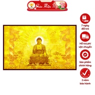 Amitabha Buddha Halo Lamp Printed Horizontal Bamboo Painting TRUTH THIEN BEAUTY, Hanging Painting fo