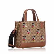 【COACH】x 迪士尼聯名款 經典LOGO織布米奇方包/兩用包-卡其駝