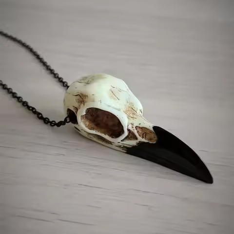 Raven Skull Necklace Halloween Jewelry Gothic Necklace, Raven Jewellery Gift Idea Spooky Scary Plagu