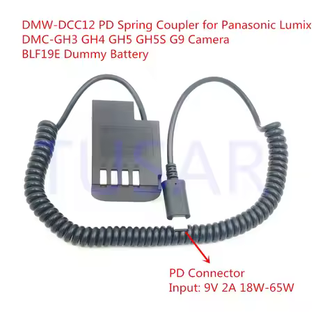 BLF19E Dummy Battery with DMW-DCC12 Coupler USB C Power Bank Charger PD Cable for Panasonic Lumix DM