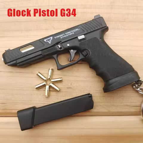 2026 New 1:3 Alloy Empire GLK34/GLK 17 Pistol Gun Model with Bullets Metal Throw Shells Keychain Men