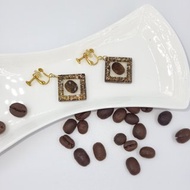 原創手作設計 / 過期咖啡豆+現磨過期咖啡粉耳環 / 咖啡對角方型