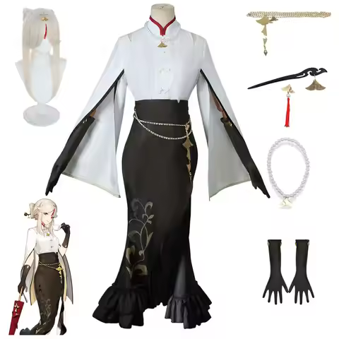 Genshin Impact NingGuang Cosplay Costume with Graceful Shirt Skirt Wig Cosplay Outifits for Comic Co