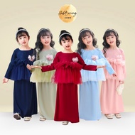 2y-12y HAPPYkids 2023 Baju Kurung Fesyen Peplum Organza Budak Kanak-kanak Perempuan Percuma Keronsang Bunga