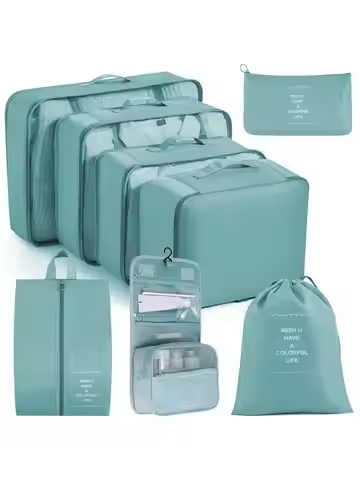 8 Pcs Travel Packing Organizer Set - Polyester Luggage Packing Cubes For Clothes, Underwear, Shoes, 