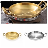 AHMED Frying Pan, BBQ Plate Salad Bowl Dry Pot, Korean Style Double Ear Stainless Steel 22/24/26/28/30cm Hot Pot