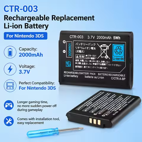 PURFIELD CTR-003 2000mAh 3.7V Rechargeable Battery Pack With Repair Tools For Nintendo 3DS N3DS 2DS,
