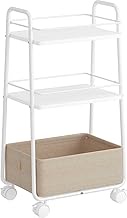 VASAGLE LILEA Collection - Rolling Trolley with Fabric Basket, 3 Levels, Serving Trolley with Wheels