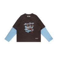 Refrez Double Layer Longsleeve White Boxy Kissing Cowboy Brown T-Shirt