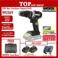 WORX WU369 Cordless Impact Drill Brushless Motor 20V Max 60Nm 2100rpm 33600bpm Multifuncitonal Share