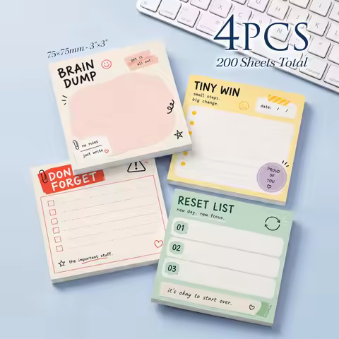 4 Pcs 200 Sheets Total Motivational Sticky Notes, 75x75mm 3x3 Inch, Brain Dump Tiny Win Reset List M