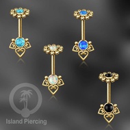 Stainless Helix piercing earrings with small heart motif in gold with stones, Steel Helix piercing