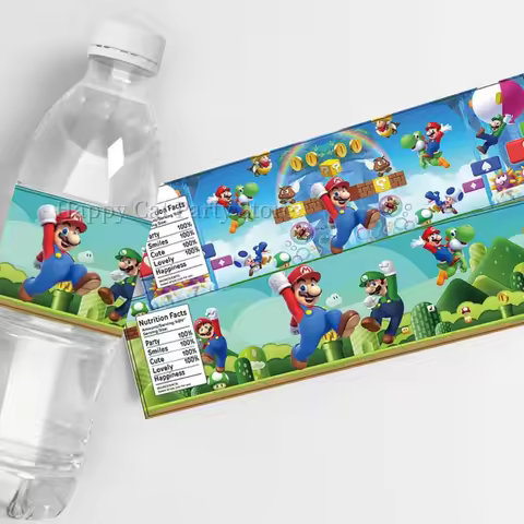 Mario Stickers Super Mario Birthday Decoration Mario Bros Sticker Water Bottle lable Water Cup Stick