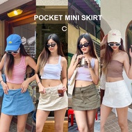 COZY CLUB. - (เติมของครบทุกสี) POCKET MINI SKIRT กระโปรงสั้นเอวต่ำผ้ายีนส์ กระเป๋าหน้า