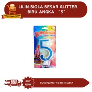 LILIN LARGE BIOLA CANDLE GLITTER BLUE NUMBER 5 - BIRTHDAY CANDLE