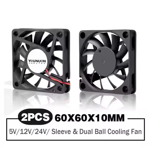 2 Pieces YOUNUON DC 5V/12V/24V Sleeve&Dual Ball Bearing 60mm 6cm 60x60x10mm Cooling Fan 6010 Brushle