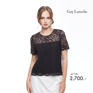 เสื้อผู้หญิง Guy Laroche Blouse เสื้อเบลาส์ แขนสั้น ผ้าลูกไม้เรียบหรู สีดำ (GZ1VBL)