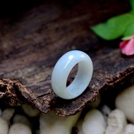 Genuine Burmese Jade Ring Natural Color White Size 61-62 mm.