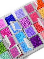 9000顆/盒玻璃種子珠28色3毫米松散種子珠套裝,帶28格塑料收納盒,適用於製作珠寶手鍊