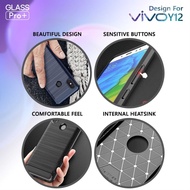 Carbon Case Vivo Y12 Black - Soft Case Glass Pro