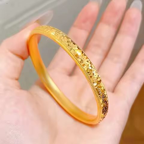 Super Shiny Ice-Crack Loach-Back Bangle Women's 24K Gold AU999 - Dazzling ice shine, wrist-friendly,