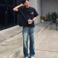 Celana Jeans Kulot Pria Gaya Baggy, Warna Biru Muda dan Hitam, Ukuran Oversize, dengan Gaya Pinggang