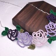 手織蕾絲玫瑰花項鍊 (紫色系) /情人節 / 禮物 / Swarovski水晶 /