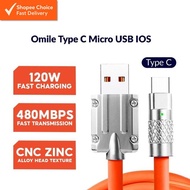 Omile 120W Fast Charging USB Cable - Metal & Silicone Design, Micro & Type-C Compatibility, Includes