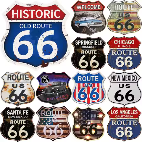 Route Historic 66 Road Metal Tin Signs Vintage Room Decor Retro Road Sign for Home Room & Garage Wal