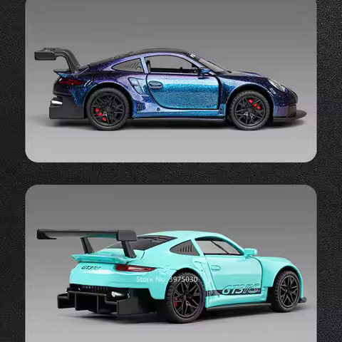 1:32 Alloy Diecast GT3 RS Toys Cars Models Wheel Pull Back 4 Doors Opened Supercar with Light Sound 