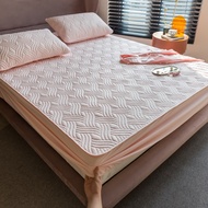 【Ready High Quality 100% Cotton Fabric Mattress Protector Thicken Fitted Bedsheet Single / Queen / King Size Quilted Sheets Mattress Topper