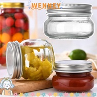 WEY Mason Jars with Sliver Lids, Round Transparent Reusable Recyclable Glass Canning Jars, Food Grad