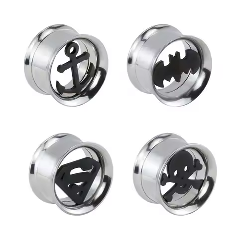 1 Pair Stainless Steel Spiral Gauge/Tunnel Double Horn Ear Plugs Goth Punk Hollow Bat Ear Plugs Pier