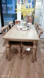 【滿額免運】ALJ6歐式美式餐桌組合實木桌子復古做舊拉絲松木餐桌法式餐廳簡長
