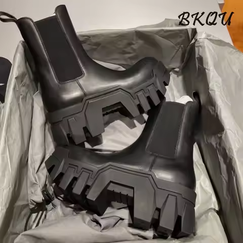 BKQU Increase 8cm Bulldozer Chelsea Men's Boots 2024 Autumn New High Top British Wind Help Smoke Boo