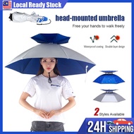 【95CM】RainProof Umbrella Hat Anti UV Protect Head Umbrella Outdoor Camping Fishman Hat Topi Payung K
