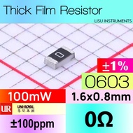 0R 0603 ±1% 100mW Thick Film Resistor 0Ω 0 Jumper UNI-ROYAL 0603WAF0000T5E